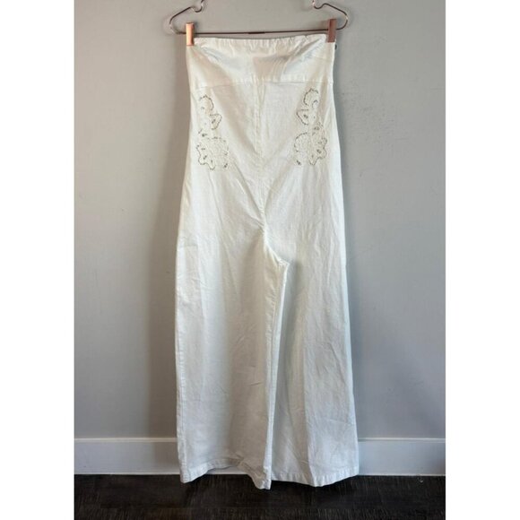 NWT ZARA White Strapless Jumpsuit Wide Leg Embroidered Blogger Favorite Size XS - Picture 3 of 14